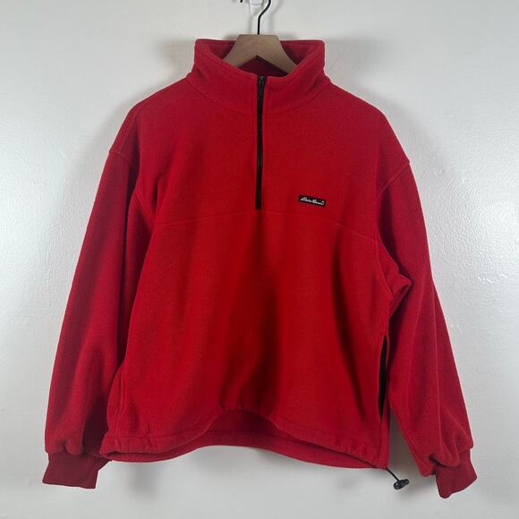 Eddie Bauer Mens Quarter-Zip Long Sleeve Fleece Red Pullover Sweatshirt Small - Picture 1 of 4